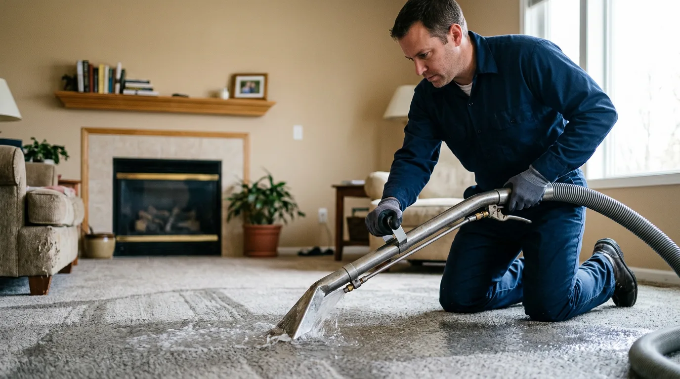 Water damage restoration technician working near Grinnell, IA